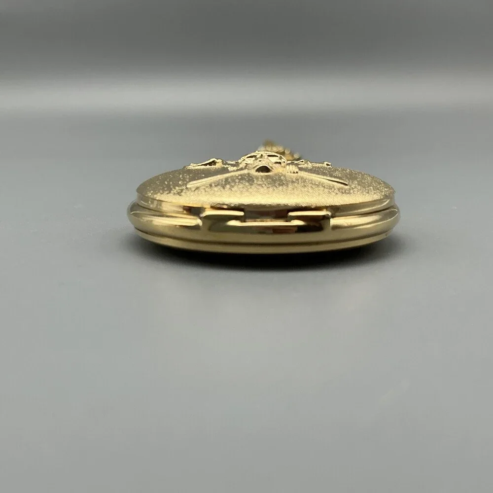 Disney Pirates Caribbean Pocket Watch Men 44mm Gold Tone Full Hunter New Battery